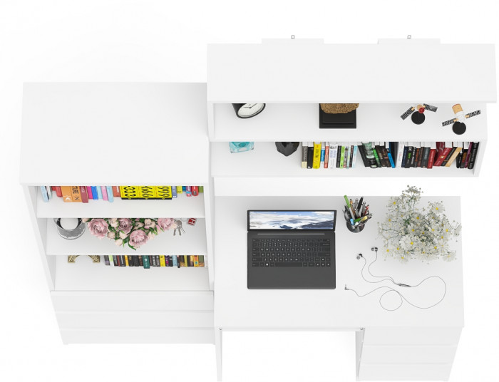 Мори Стол компьютерный МС-6 правый + Стеллаж МСТ600.3 + Полка 900, цвет белый, ШхГхВ 150,4х50х209,6 см., НЕ универсальная сборка