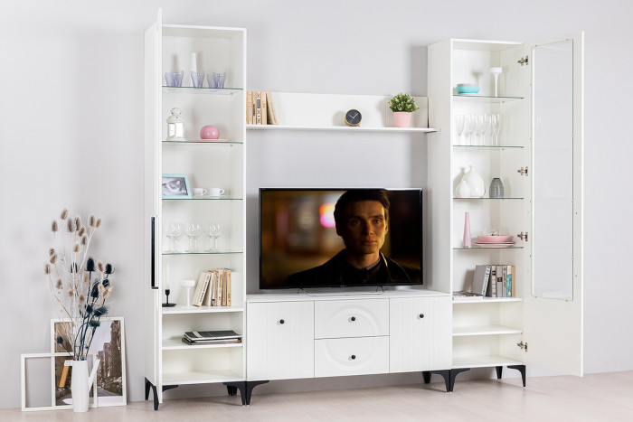 Валенсия Гостиная № 062, ЛДСП белый шагрень/МДФ белый шагрень