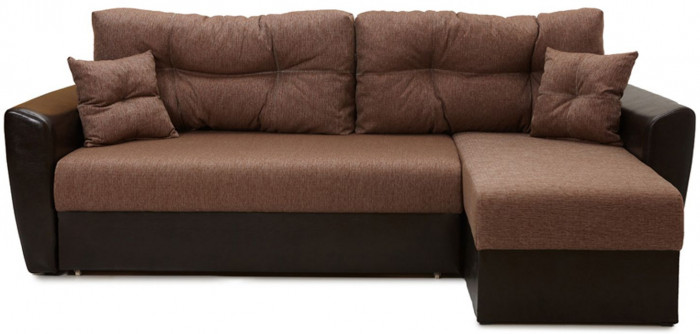 Диван-кровать угловой Амстердам, 160х200, еврокнижка, рогожка/экокожа, коричневый