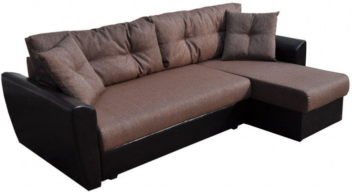 Диван-кровать угловой Амстердам, 160х200, еврокнижка, рогожка/экокожа, коричневый
