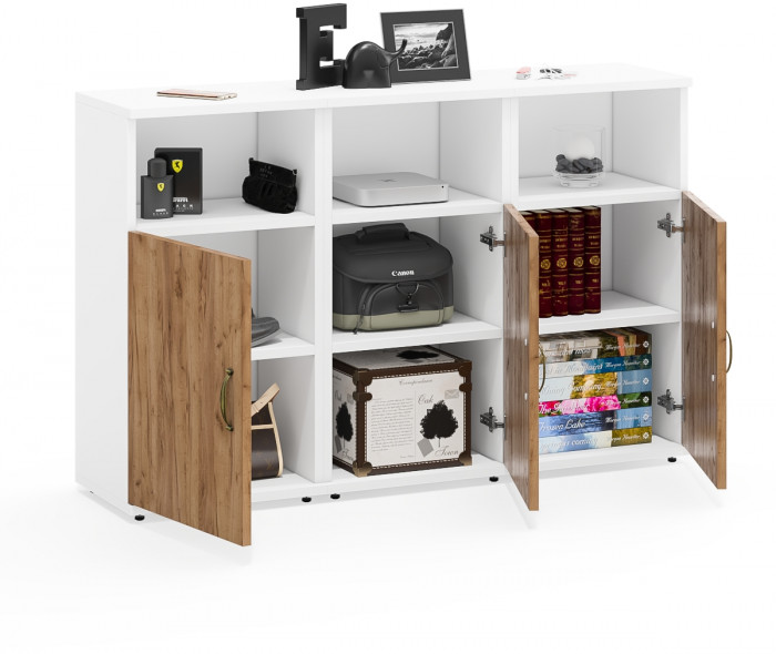 Лидер-8 Тумба МД 3.19 3 шт., белый шагрень/крафт золото