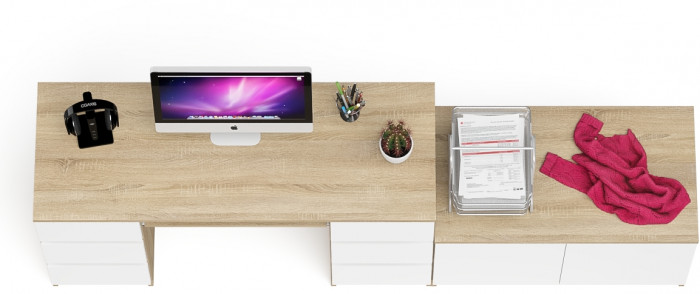 Мори компьютерный стол МС-2 + Тумба МА900.1, дуб сонома/белый