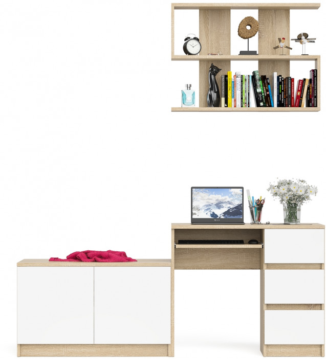 Мори компьютерный стол МС-6 правый + Тумба МА900.1 + Полка 900, дуб сонома/белый