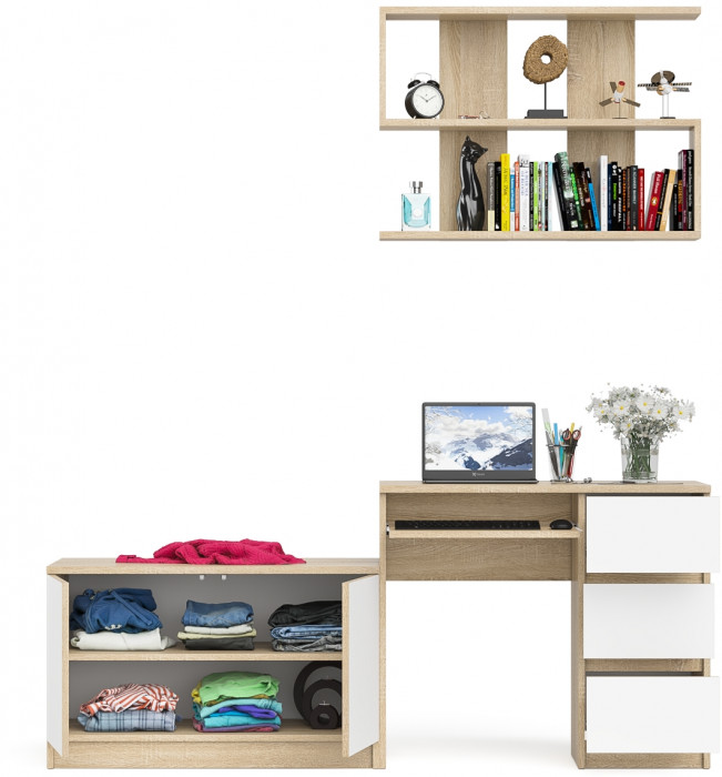 Мори компьютерный стол МС-6 правый + Тумба МА900.1 + Полка 900, дуб сонома/белый