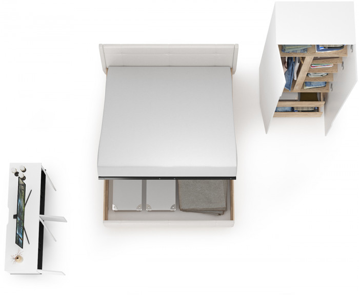 Муссон Спальня № 08, белый/дуб эндгрейн элегантный/искусственная кожа белая