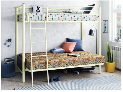 Двухъярусная кровать Мадлен-2 90/120х190 (Гобелен Пифагор, Слоновая кость)