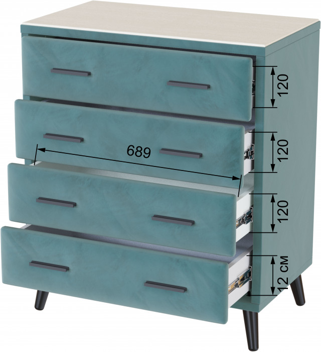 Комод интерьерный Пай бирюза/мдф клен кремовый