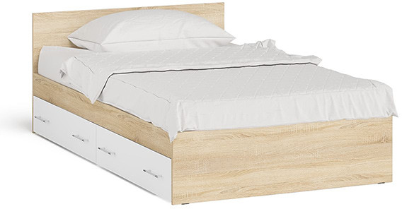 Мори Кровать с ящиками 1200, дуб сонома/белый