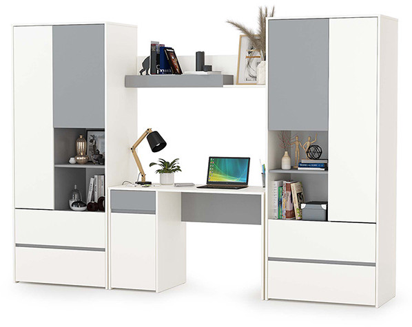 Торонто Компоновка № 05, цвет белый шагрень/стальной серый, ШхГхВ 280х53,1х195,7 см., универсальная сборка