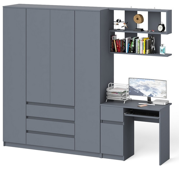 Мори Стол компьютерный МС-1 левый + Шкаф МШ1600.1 + Полка 900, цвет графит, ШхГхВ 250,4х50,4х209,6 см., НЕ универсальная сборка