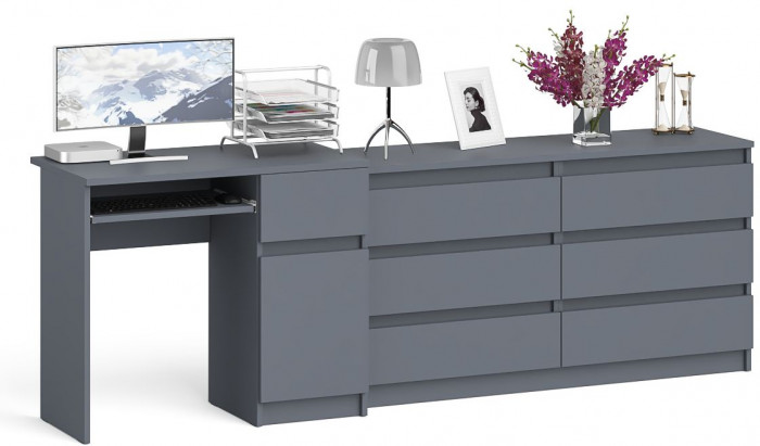 Мори Стол компьютерный МС-1 правый + Комод МК1380.6, цвет графит, ШхГхВ 228х50х76,6 см., выдвижной ящик справа, НЕ универсальная сборка
