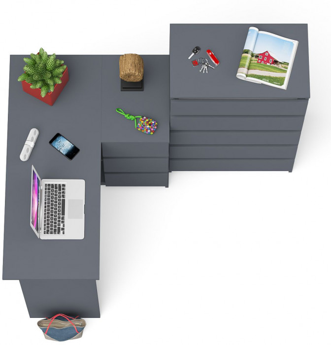 Мори Стол компьютерный МС-16 правый + Комод МК700.5, цвет графит, ШхГхВ 194,8х84,9х114 см., выдвижные ящики справа, НЕ универсальная сборка