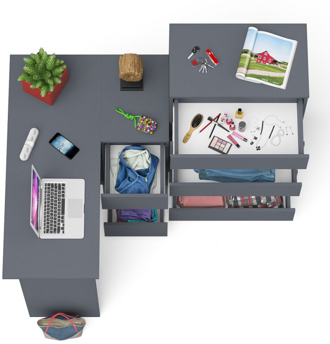 Мори Стол компьютерный МС-16 правый + Комод МК700.5, цвет графит, ШхГхВ 194,8х84,9х114 см., выдвижные ящики справа, НЕ универсальная сборка