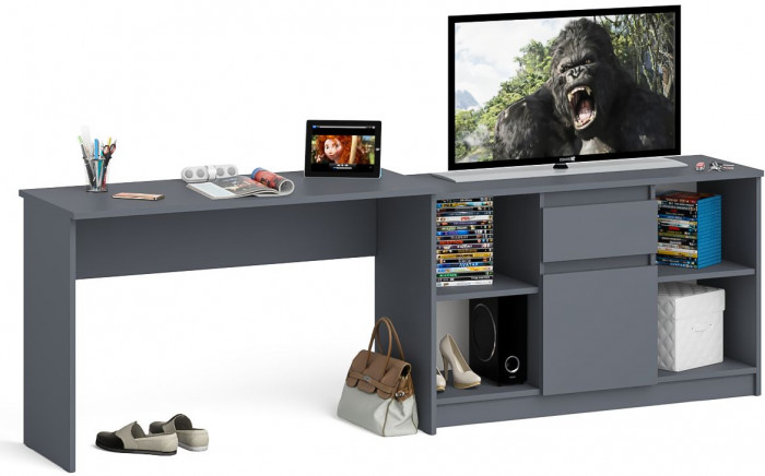 Мори Стол письменный МСП1200.1 + Тумба МТВ1204.1, цвет графит, ШхГхВ 240,8х50х76,6 см., универсальная сборка