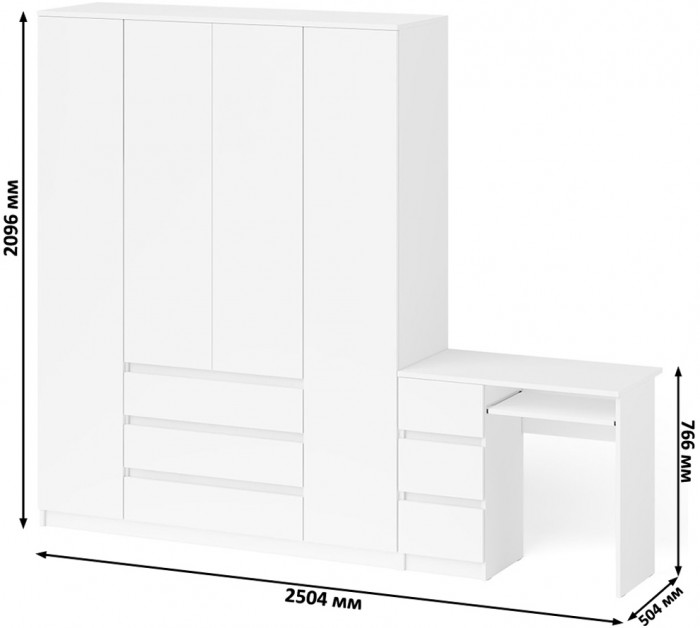 Мори компьютерный стол МС-6 левый + Шкаф МШ1600.1, белый