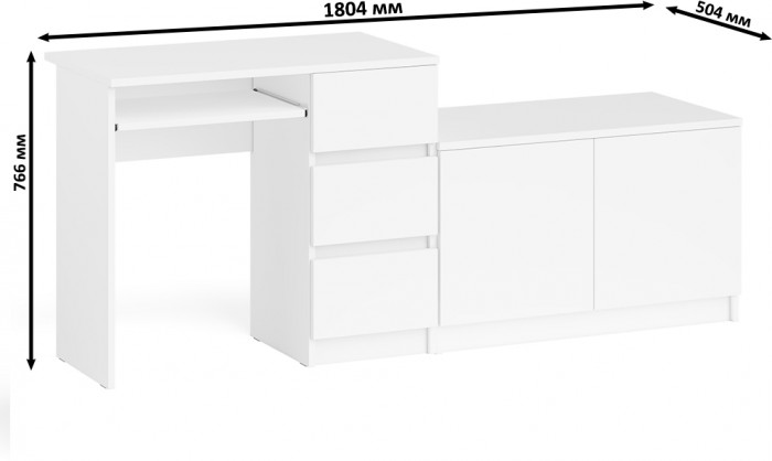 Мори компьютерный стол МС-6 правый + Тумба МА900.1, белый