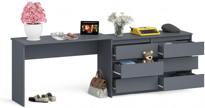 Мори письменный стол МСП1200.1 + Комод МК1200.6, графит
