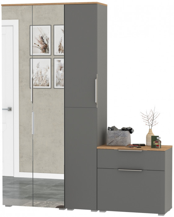 Октава Прихожая 21, серый графит/дуб крафт золотой/фасады МДФ серый графит