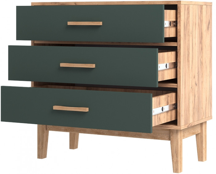 Комод 3 ящика "Кельн" (800), Крафт золотой/Изумрудный