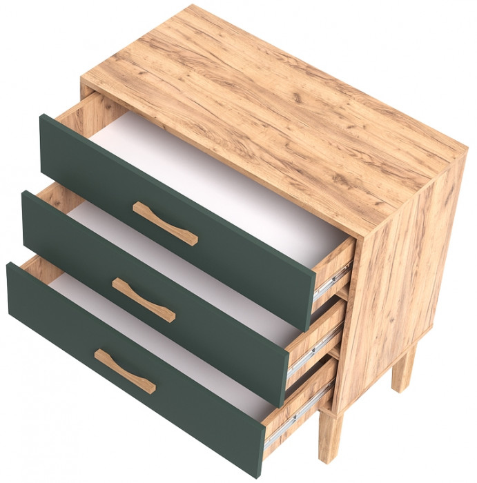 Комод 3 ящика "Кельн" (800), Крафт золотой/Изумрудный