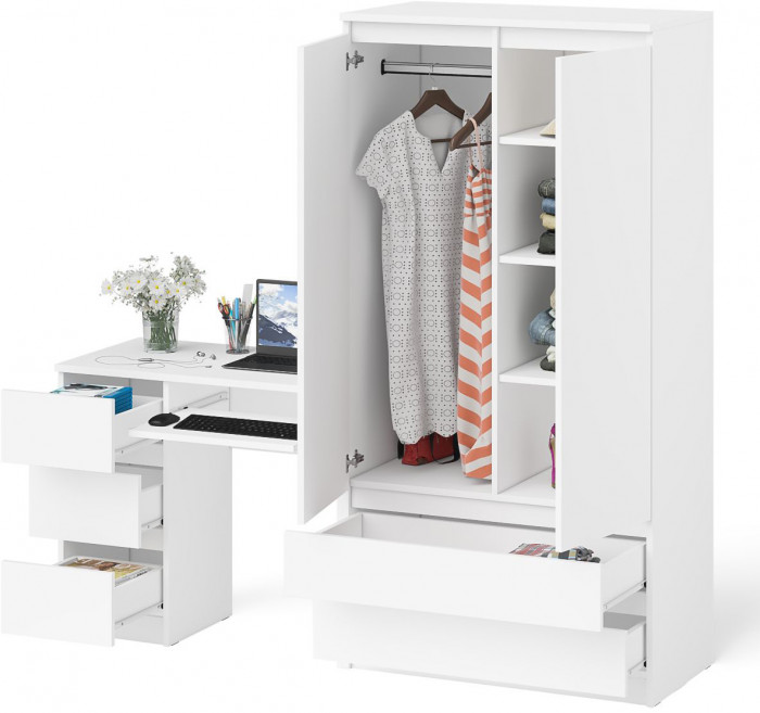 Мори Стол компьютерный МС-6 левый + Шкаф МШ900.1, цвет белый, ШхГхВ 180,4х50,4х179,6 см., выдвижные ящики слева, НЕ универсальная сборка
