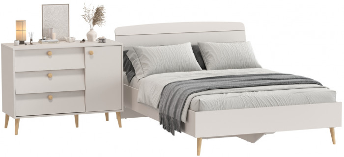 Афина Спальня Кровать 1400 + Комод, цвет кашемир серый, ШхГхВ 144,6х210,2х95,7 + 110х45,3х83 см., сп.м. 1400х2000 мм., б/м, основание есть