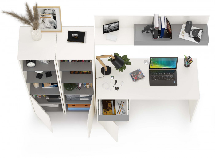 Торонто Компоновка № 06, цвет белый шагрень/стальной серый, ШхГхВ 200х53,1х149,7 см., универсальная сборка