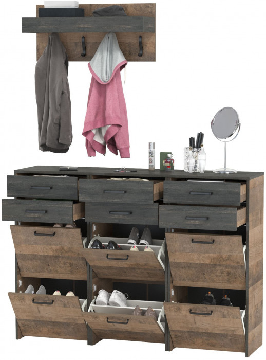 Трувор Прихожая 154, цвет дуб гранж песочный/интра, ШхГхВ 150х37х195 см.