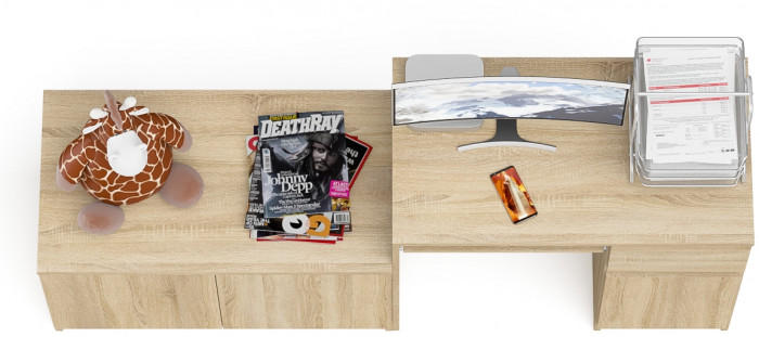 Мори компьютерный стол МС-1 правый + Тумба МА900.1, дуб сонома