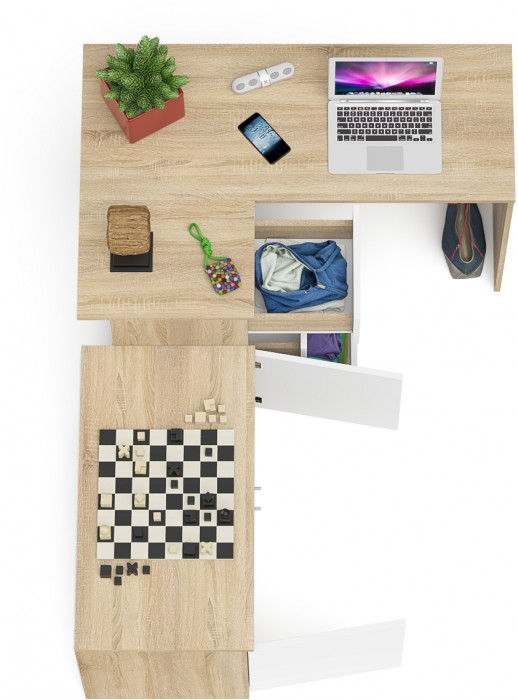 Мори компьютерный стол МС-16 левый + Тумба МА900.1, дуб сонома/белый