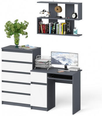 Мори Стол компьютерный МС-1 левый + Комод МК700.5 + Полка 900, цвет графит/белый, ШхГхВ 160,4х50х209,6 см., НЕ универсальная сборка
