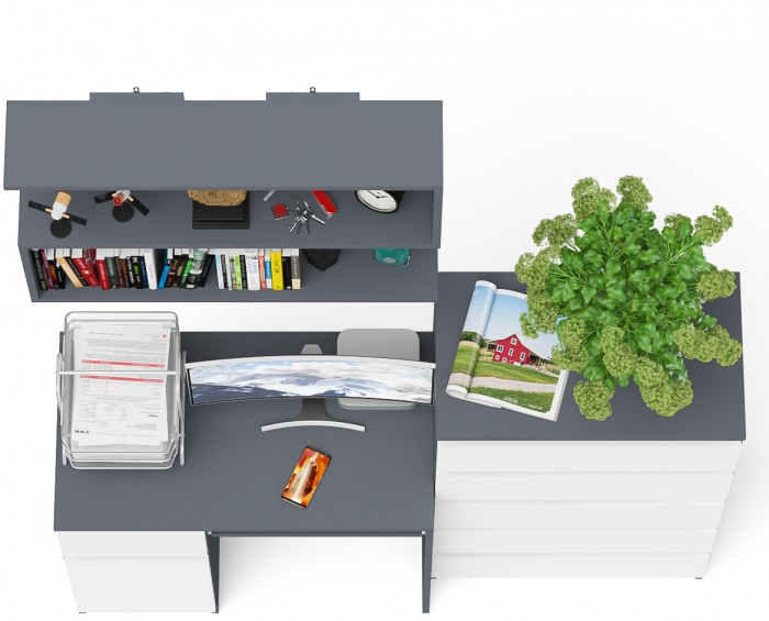 Мори Стол компьютерный МС-1 левый + Комод МК700.5 + Полка 900, цвет графит/белый, ШхГхВ 160,4х50х209,6 см., НЕ универсальная сборка