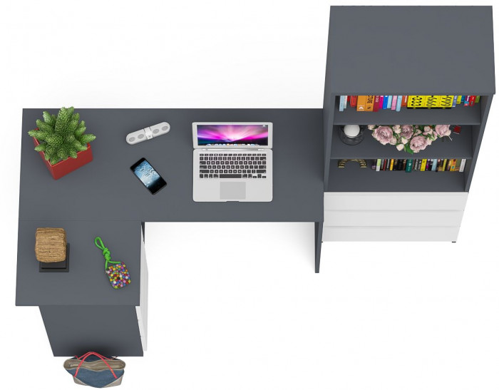 Мори Стол компьютерный МС-16 левый + Стеллаж МСТ600.3, цвет графит/белый, ШхГхВ 184,8х84,9х179,6 см., выдвижные ящики слева, НЕ универсальная сборка