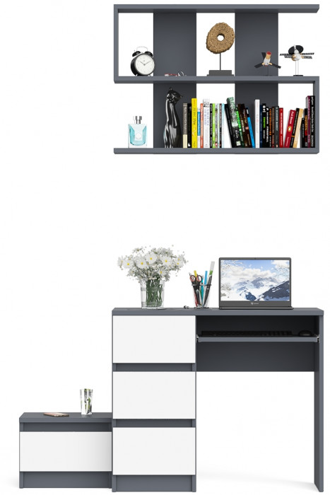 Мори Стол компьютерный МС-6 левый + Тумба ТМП400.1 + Полка 900, цвет графит/белый, ШхГхВ 130,4х50х209,6 см., НЕ универсальная сборка