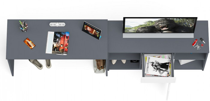 Мори Стол письменный МСП1200.1 + Тумба МТВ1204.1, цвет графит/белый, ШхГхВ 240,8х50х76,6 см., универсальная сборка