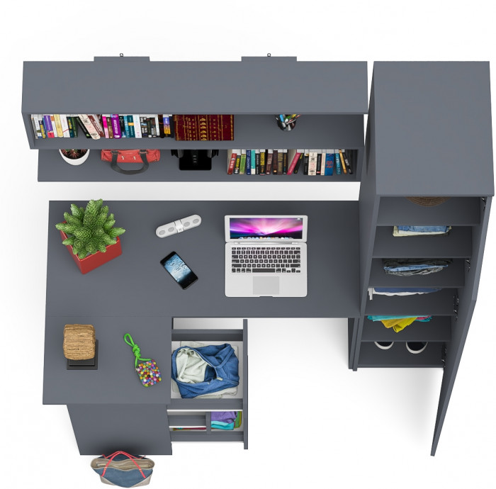 Мори компьютерный стол МС-16 левый + Пенал МШ400.1 + Полка 1200, графит