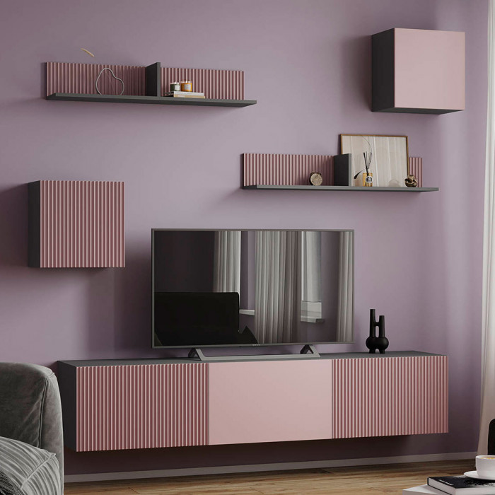 Гостиная Сириния Куб 1 серый графит/МДФ пудра