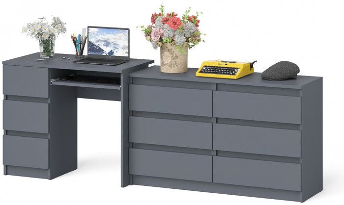 Мори компьютерный стол МС-6 левый + Комод МК1200.6, графит