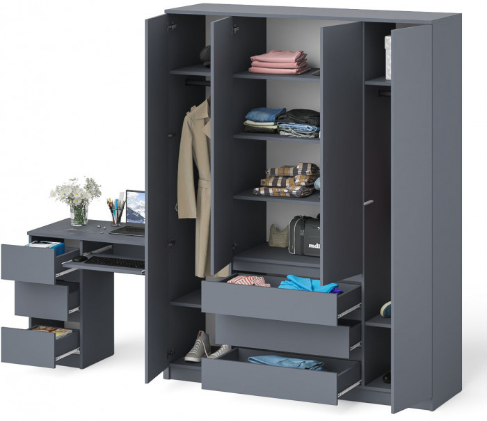 Мори компьютерный стол МС-6 левый + Шкаф МШ1600.1, графит