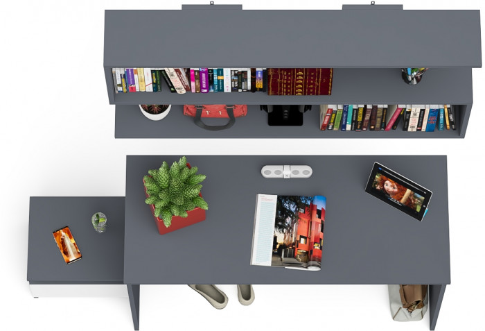 Мори письменный стол МСП1200.1 + Тумба ТМП400.1 + Полка 1200, графит/белый