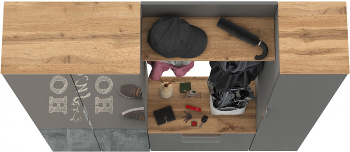 Октава Прихожая 22, цвет серый графит/дуб крафт золотой/фасады МДФ серый графит, ШхГхВ 161,5х35,4х197,6 см., универсальная сборка