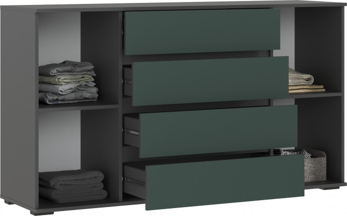 Норд Комод 2 двери 4 ящика 1600, Графит/Изумрудный