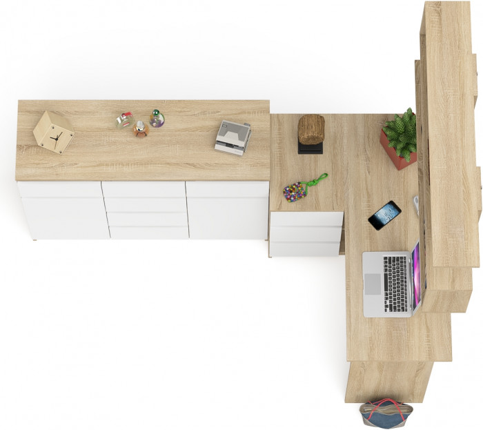 Мори компьютерный стол МС-16 левый + Комод МК1200.4 + Полка 1200, дуб сонома/белый