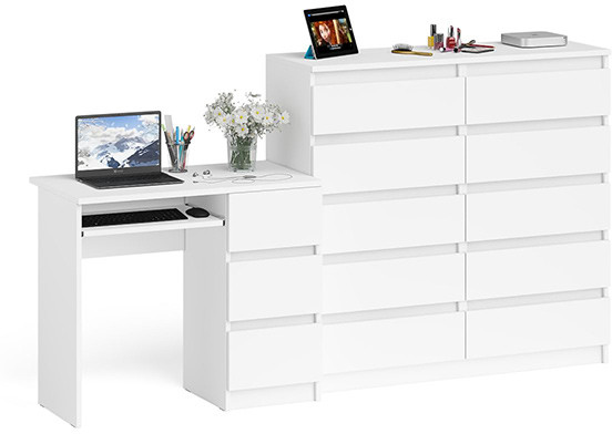 Мори компьютерный стол МС-6 правый + Комод МК1200.10, белый
