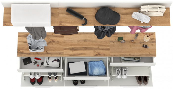 Октава Прихожая 04, цвет белый шагрень/дуб крафт золотой/фасады МДФ белый шагрень, ШхГхВ 194,7х35,4х197 см.