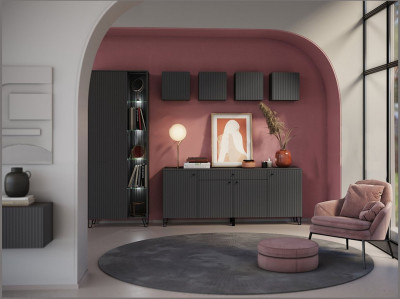 Модульная гостиная Оливия, композиция 4 (Графит, Графит глянец)