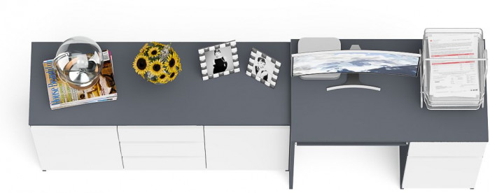 Мори компьютерный стол МС-1 правый + Комод МК1200.3, графит/белый