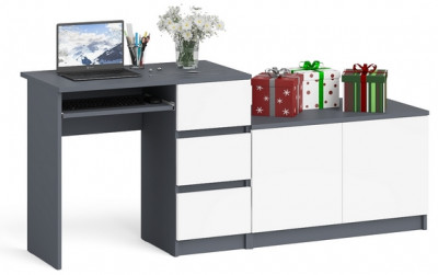 Мори компьютерный стол МС-6 правый + Тумба МА900.1, графит/белый