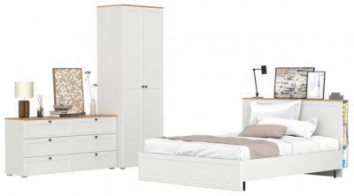 Остин 11.53 Кровать + ортопед + 13.224 Шкаф + 16.240 Комод, белый шагрень/дуб крафт золотой