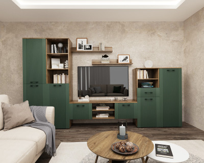 Модульная гостиная "Монреаль" - Дуб канзас/Зеленый матовый